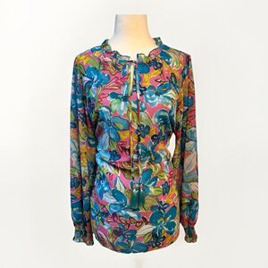 Belle Kim Gravel Women's Floral Pullover Festive Resort Beach Blouse Size S